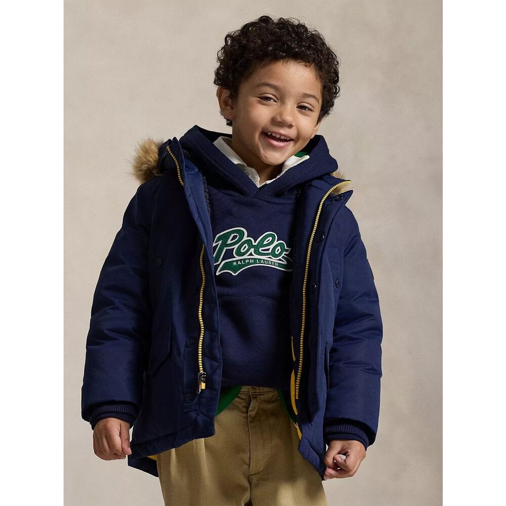 Polo Ralph Lauren Boys Faux Fur Down Parka Navy Size 3 NWT $245 - Picture 3 of 4
